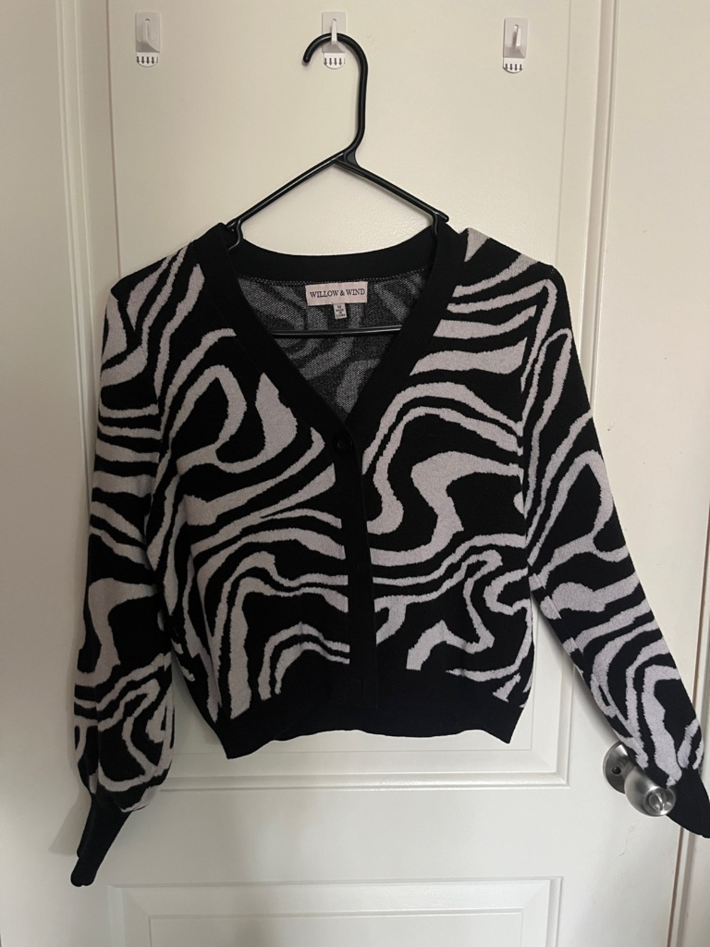 Willow & Wisp Black and White Zebra V-Neck Cardigan